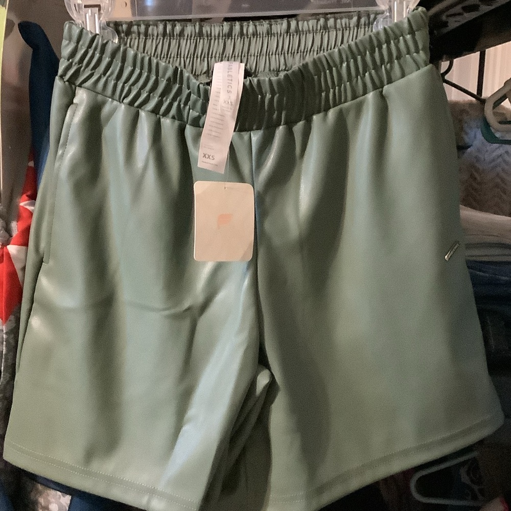 Fabletics High‎ Waist Olive Green vegan leather Shorts, new